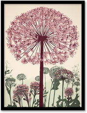 Artery8 Allium Flower Linocut Wall Art Pink Green A4 Framed Print