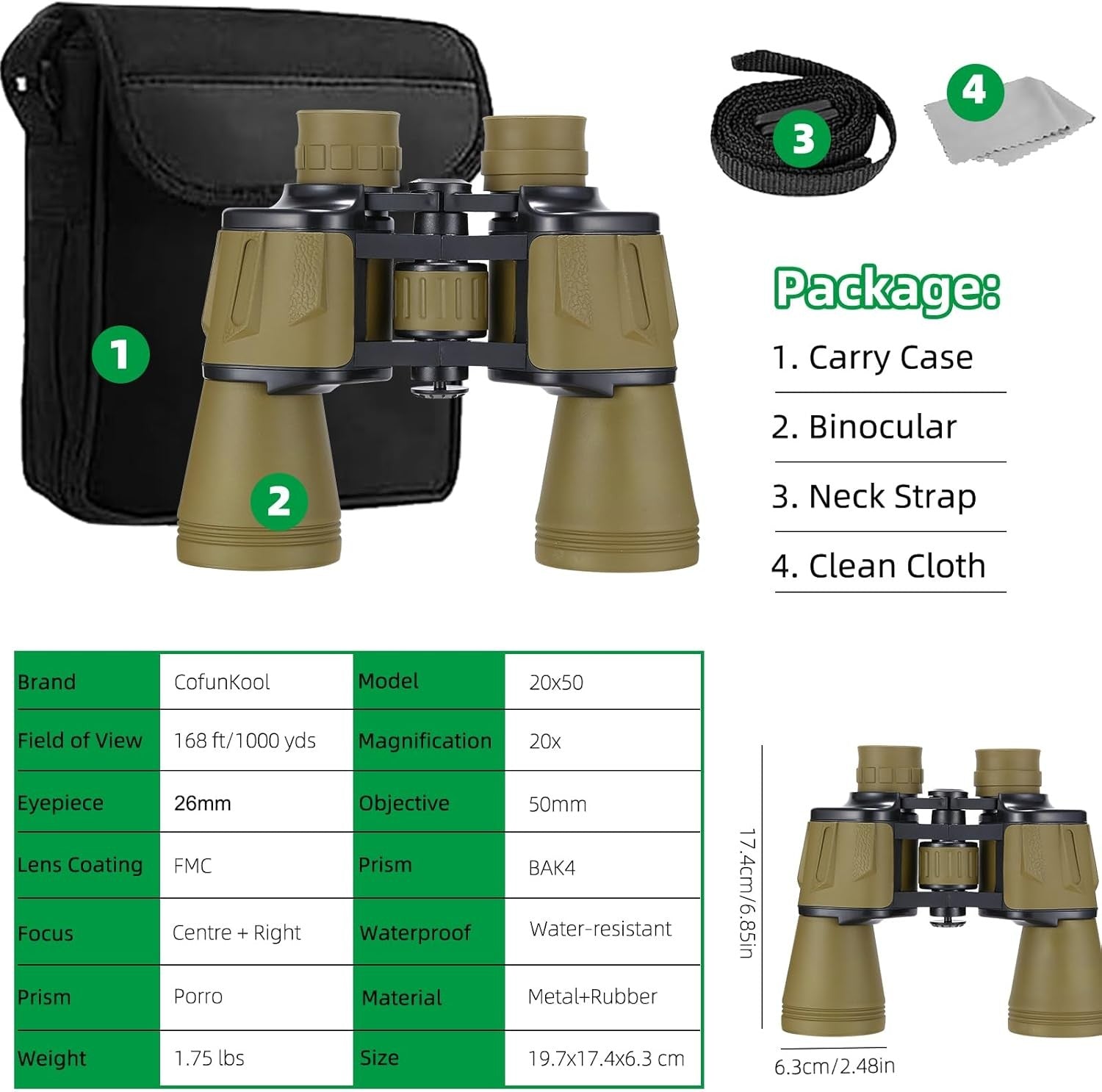 20x50 Waterproof HD Binoculars Long-Range BAK4 Prism Hunting Travel Outdoor