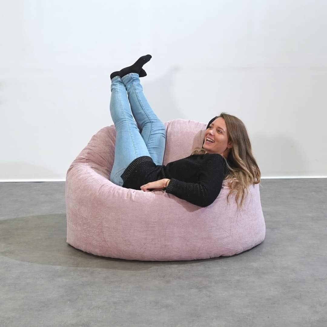 Pink Corduroy Bean Bag Chair 100cm – Foam Lounge Seat for Adults & Teens