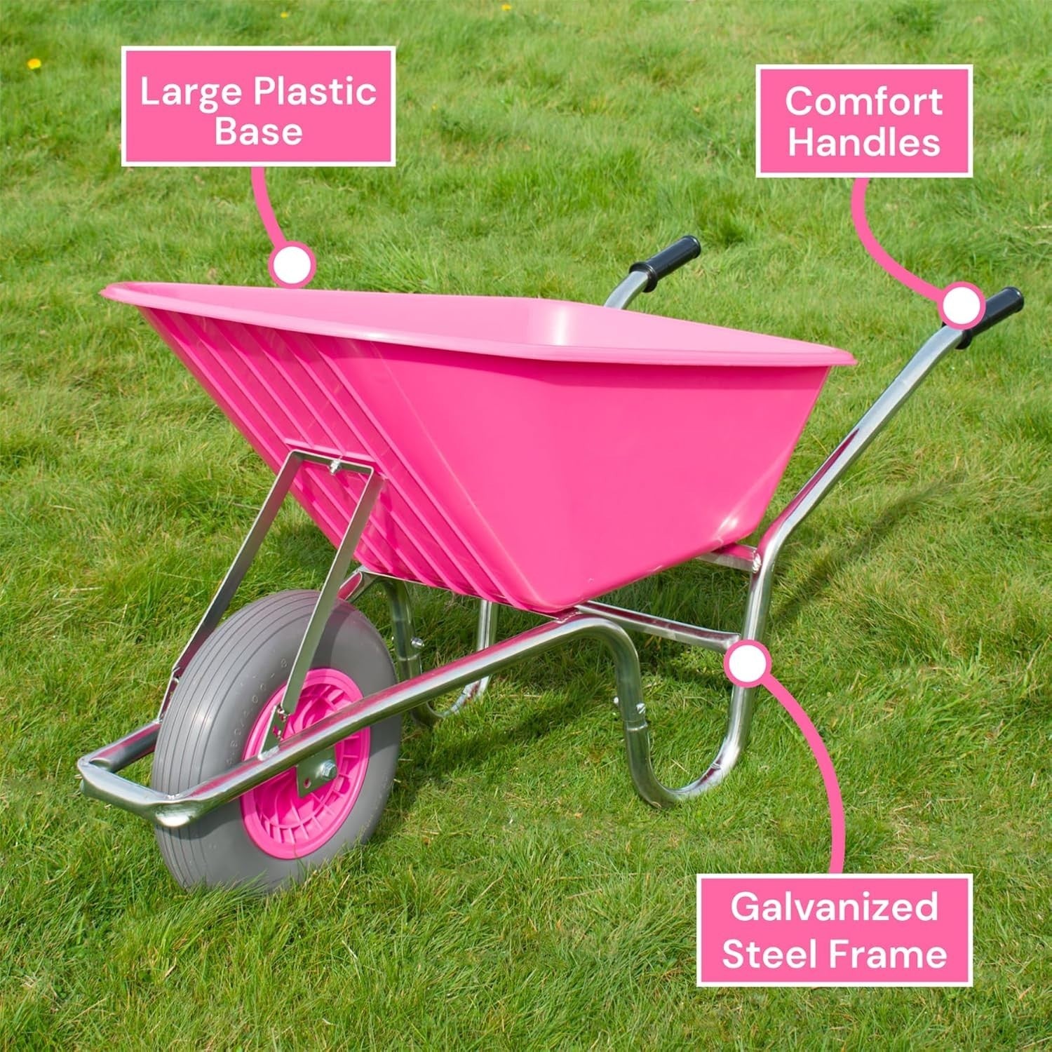110L Wheelbarrow Pink – Reinforced Tyre Heavy Duty Garden Builders 150kg Load