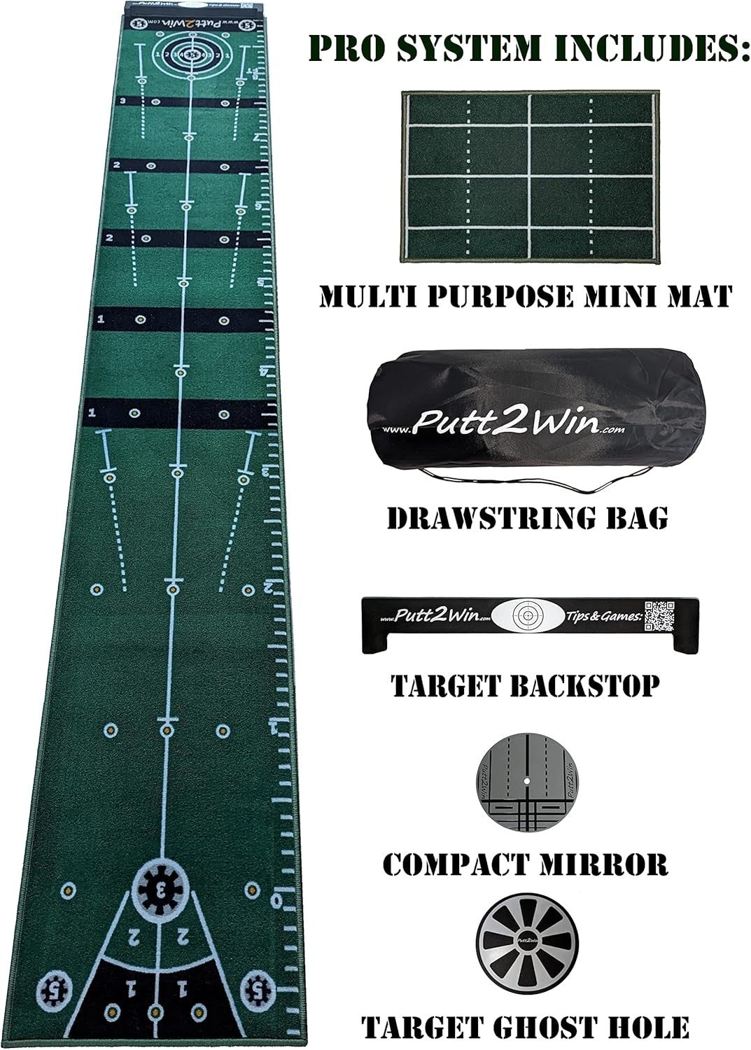 Indoor Golf Putting Mat 10ft Training Green w/ Chipping Game & Targets