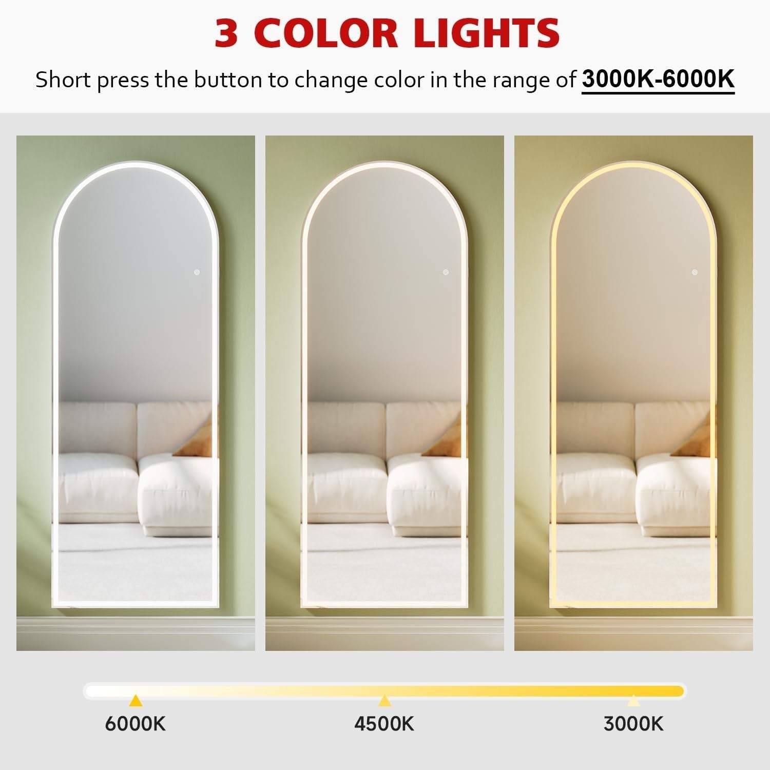 Full Length Mirror with Lights 160x60cm – Dimmable, Wall & Floor Mount