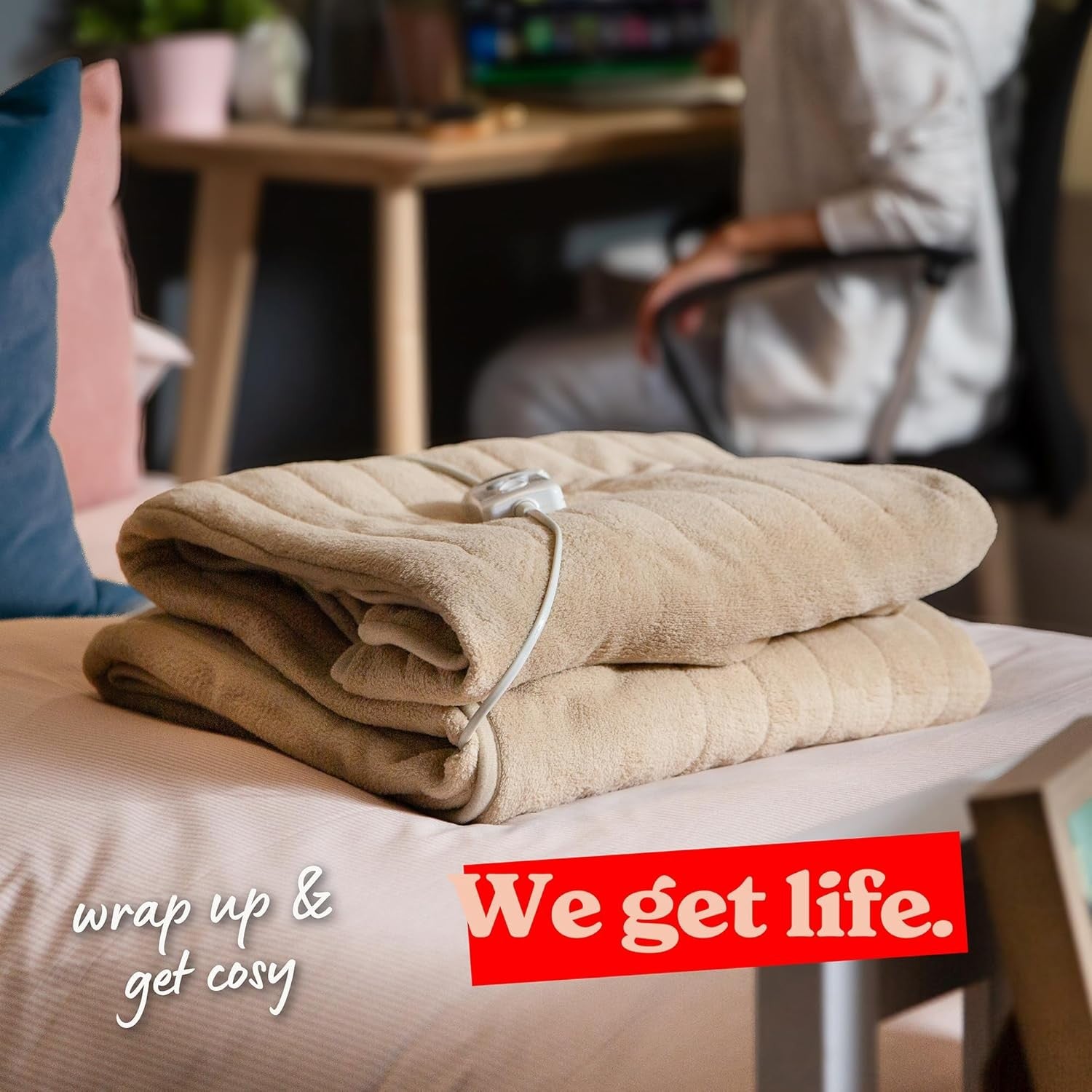 Electric Heated Throw Blanket 130x180cm Beige Sherpa Fleece 9 Heat Timer
