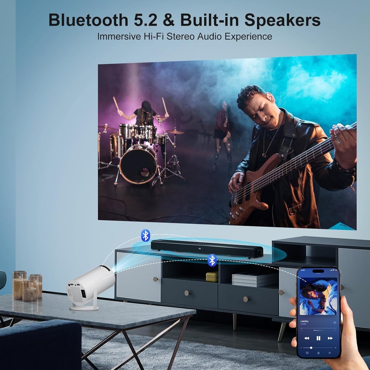 Smart Mini Projector WiFi 6 Bluetooth 4K Support Auto Keystone 300"