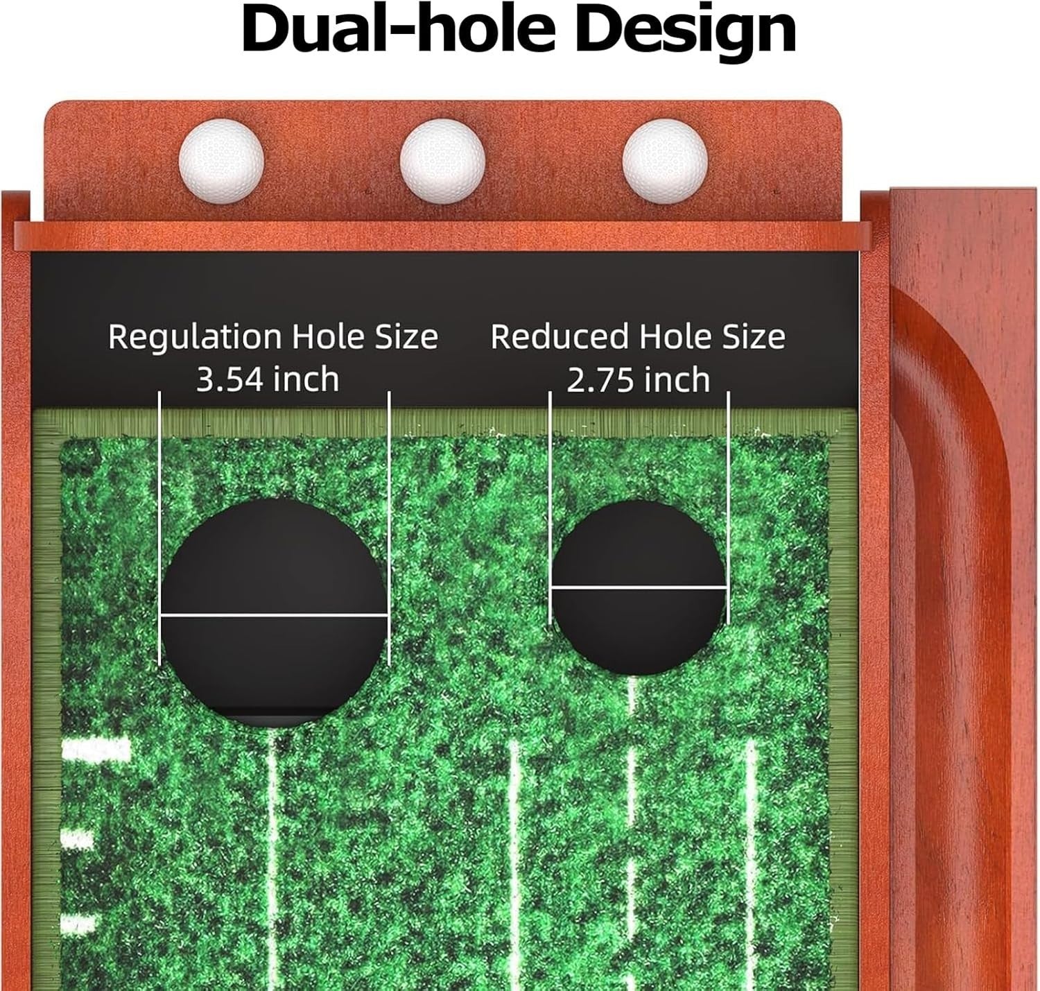 Golf Putting Mat Indoor Practice Green Auto Return Wooden Base Trainer