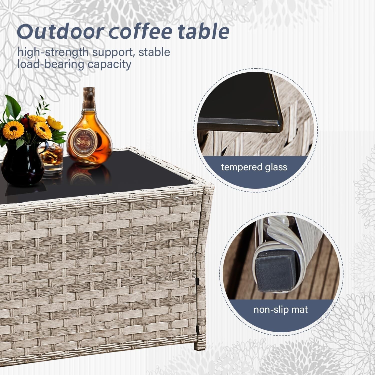 4-Piece Grey Rattan Garden Patio Set | Outdoor Loveseat & Chairs with Table