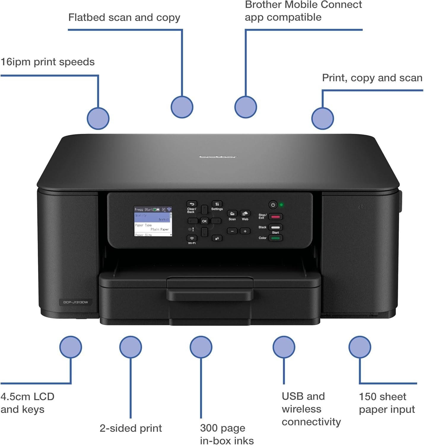 Colour Wireless A4 Inkjet Printer | 3-in-1 Print, Copy, Scan | Auto Duplex
