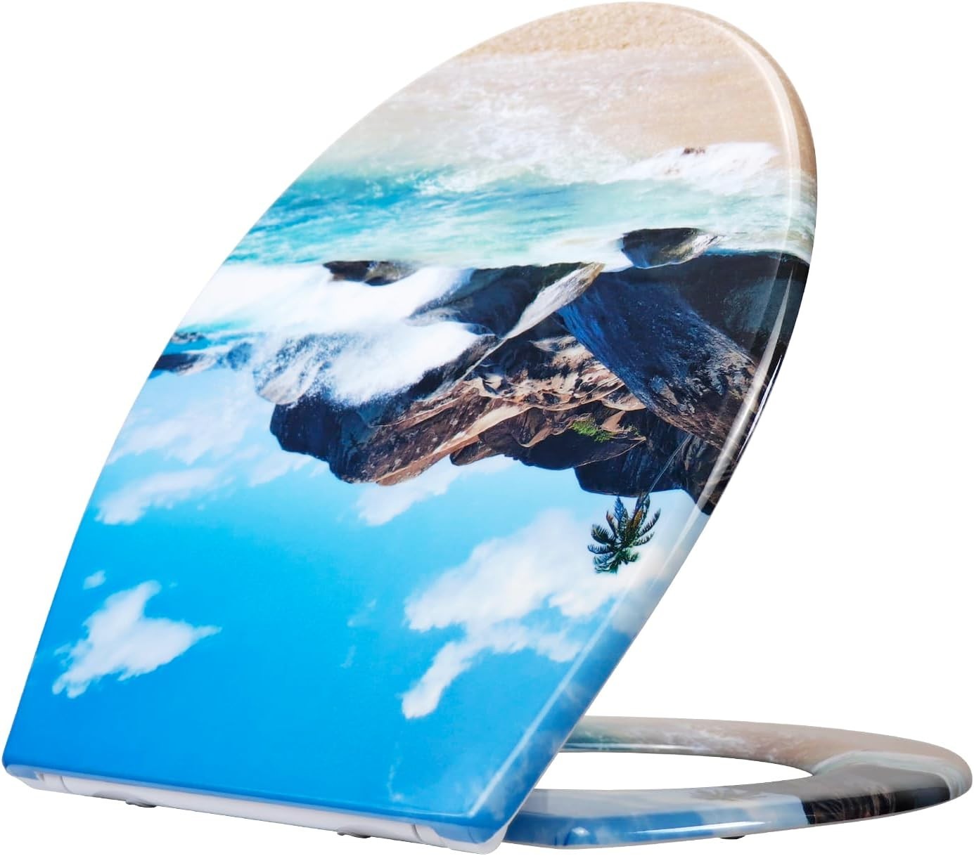 Soft Close Toilet Seat Duroplast Quick Release Top Fix Beach Pattern 45x37cm