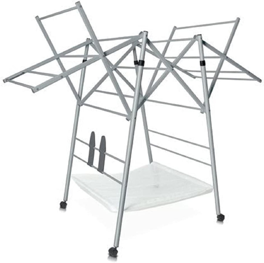 Indoor Clothes Airer 11m Drying Space Folding Winged Laundry Rack Silver