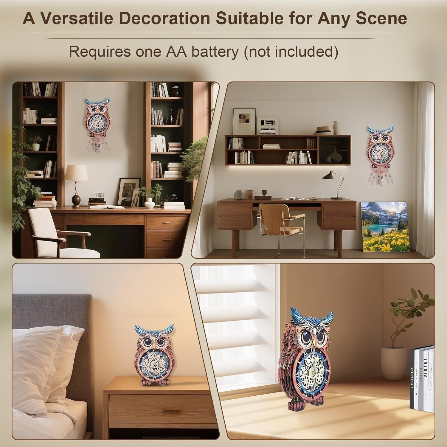 Silent Wooden Owl 3D Puzzle Clock with Pendulum - DIY Wall Decor 21x43cm