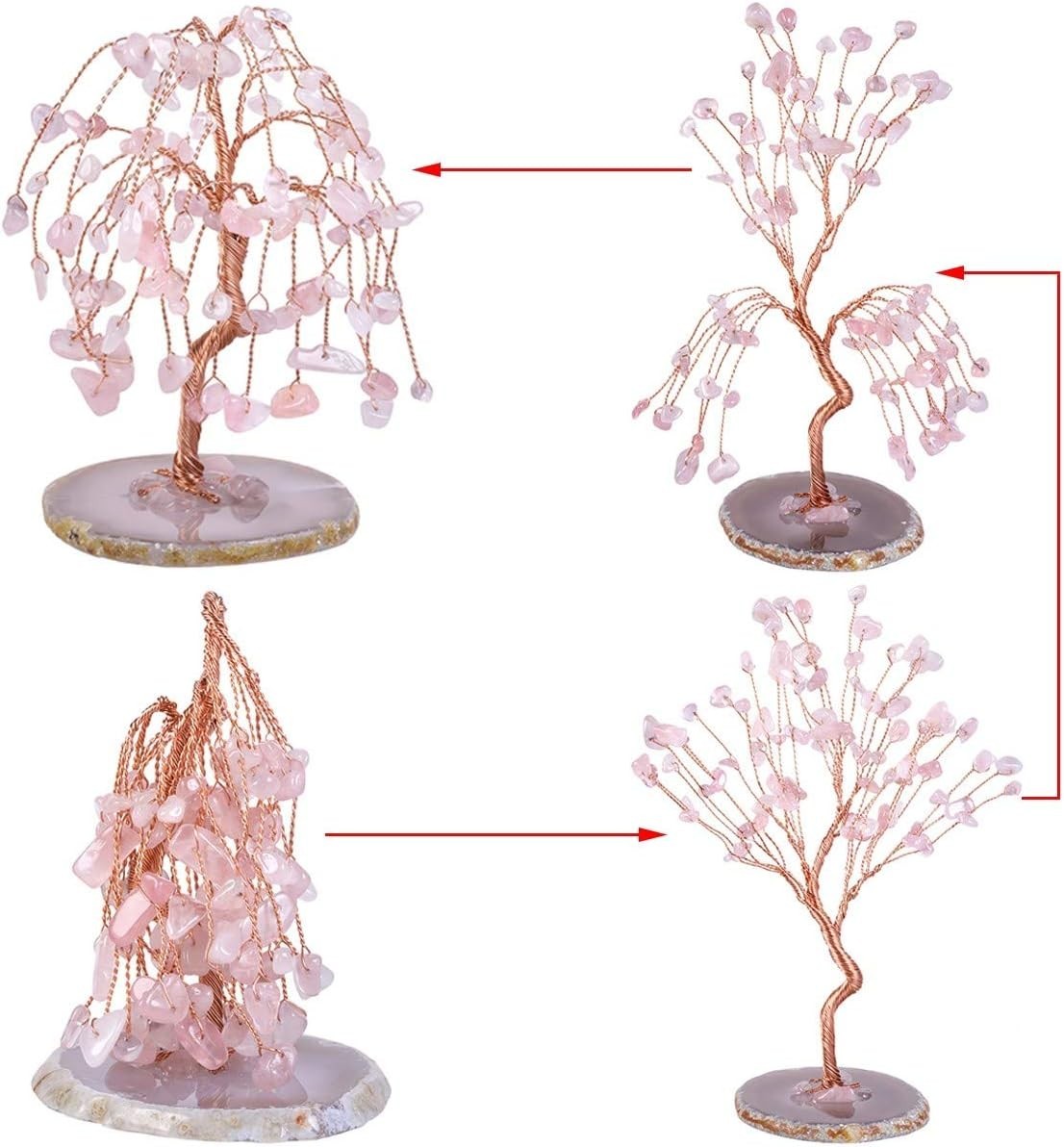Rose Quartz Gemstone Money Tree Ornament Pink Crystal Feng Shui Decor Gift