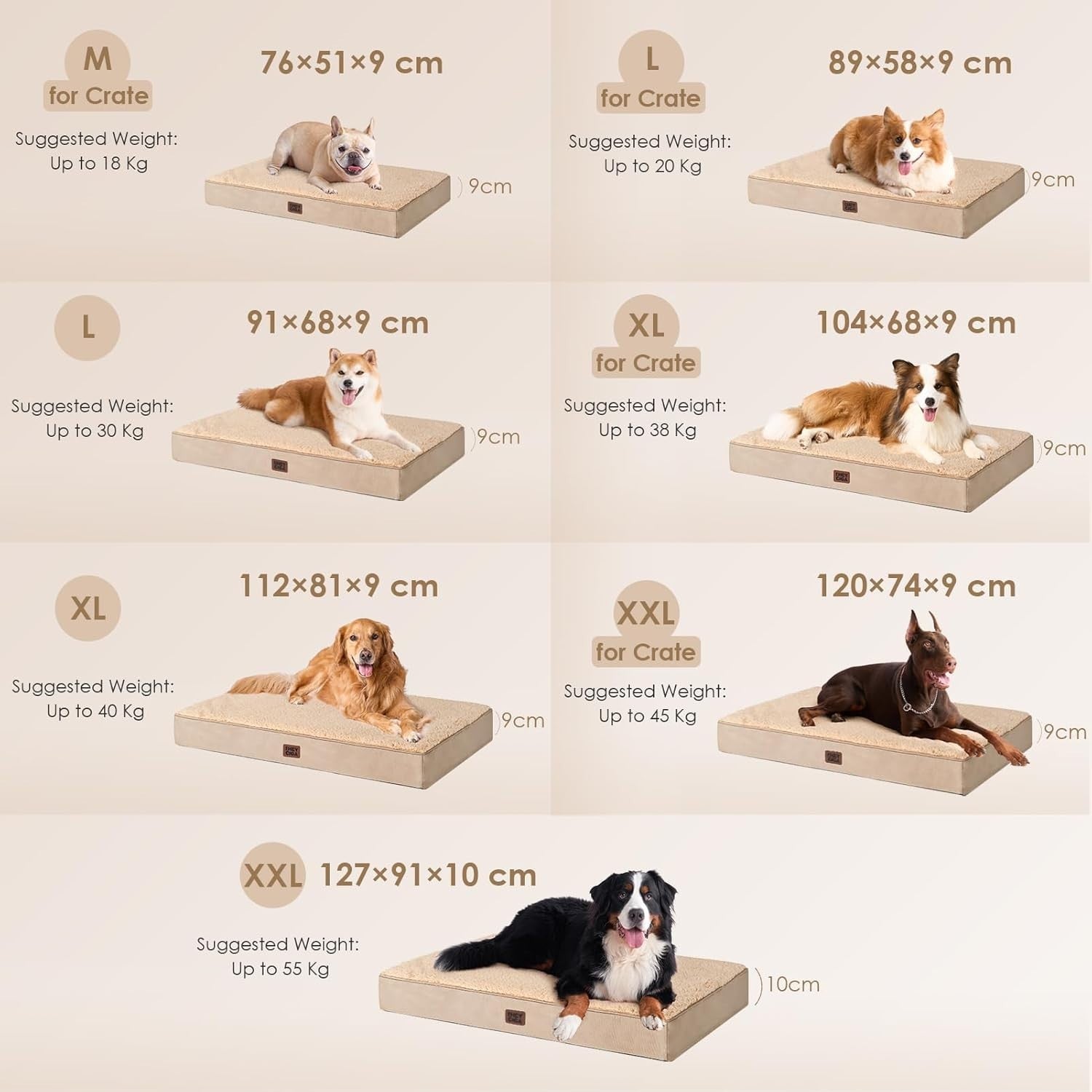 Orthopedic XL Dog Bed 119x73x9cm Washable Cover Non Slip Khaki