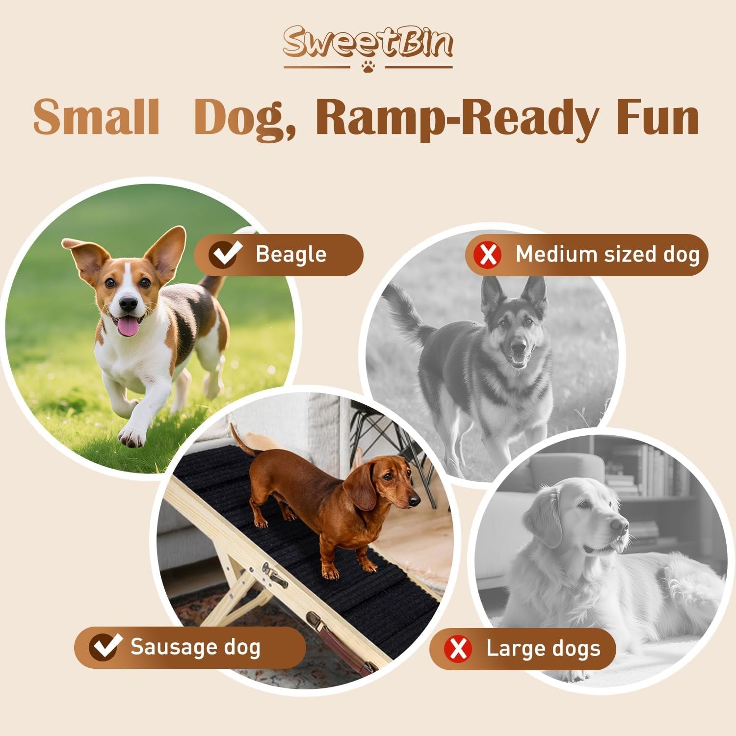 Foldable Dog Ramp Adjustable 4-Height Non-Slip Pet Stairs 30kg