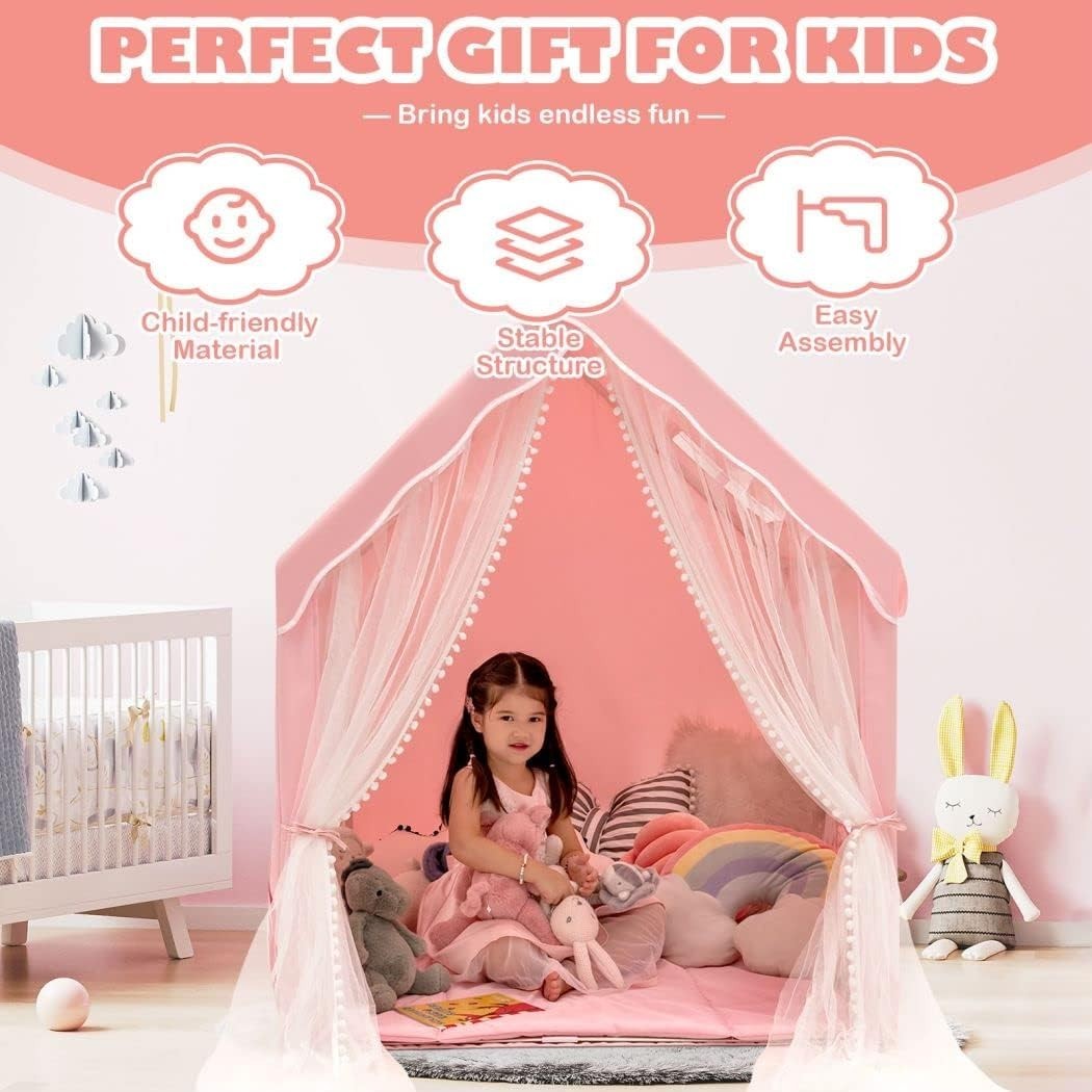 Pink Kids Castle Playhouse Tent Indoor Outdoor w Mat Windows Gift
