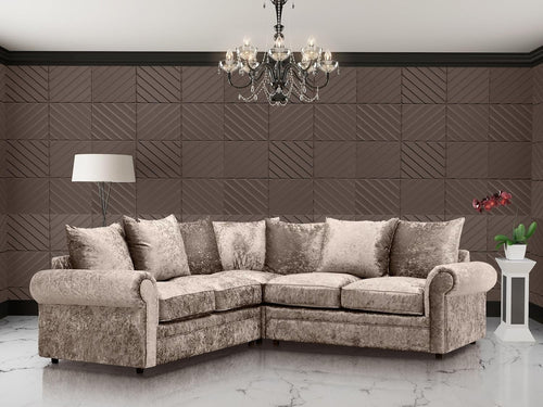 Luxury 5-Seater Mink Crushed Velvet Corner Sofa Set 3+2 Seater with Memory Foam