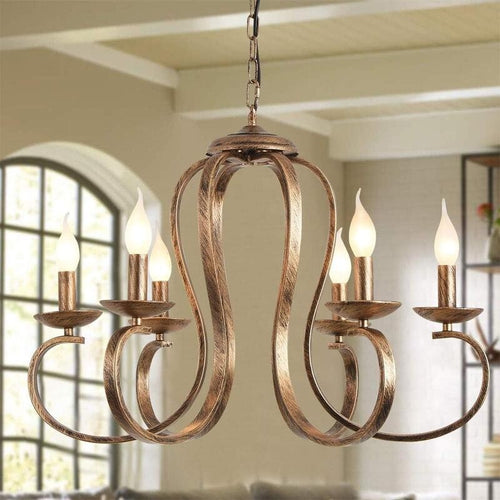 Rustic 6-Light Bronze Chandelier Pendant Ceiling Light E14 Farmhouse Retro