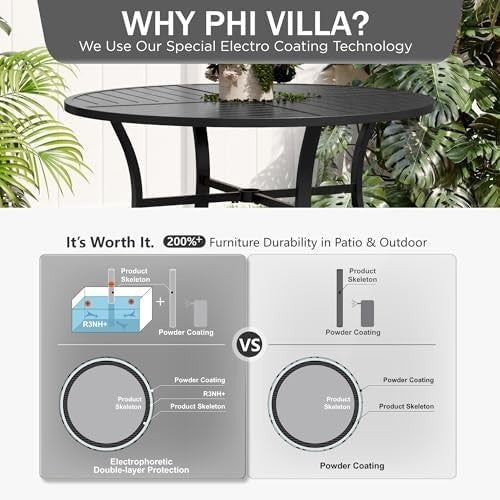 5-Piece Garden Patio Dining Set Stackable Metal Chairs Round Table Black