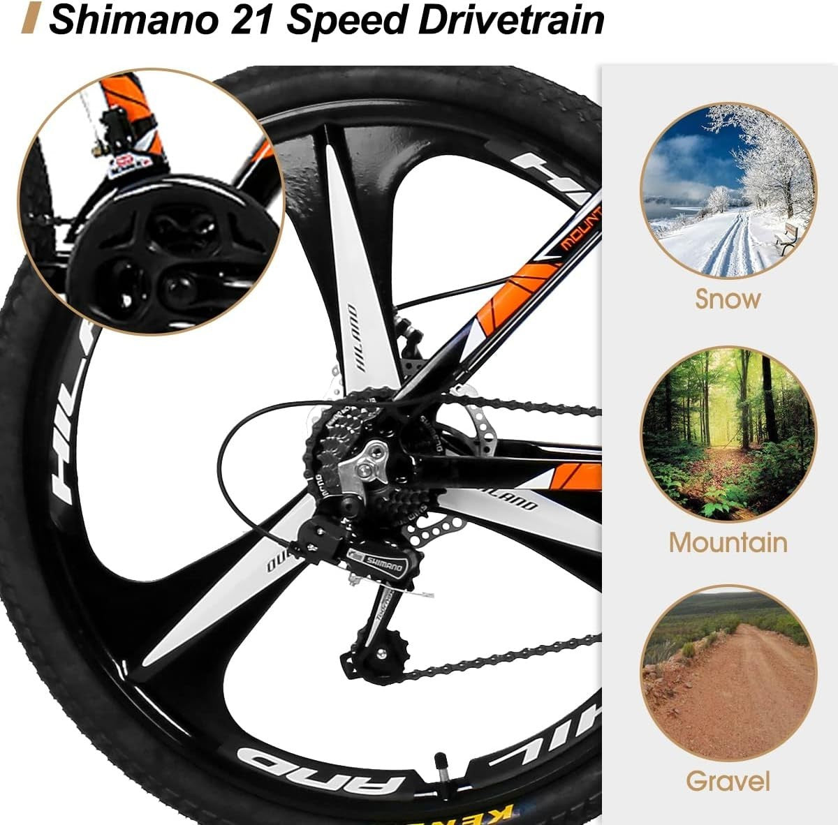 26" Mountain Bike 21-Speed Disc Brakes Aluminum Frame MTB for Men & Women