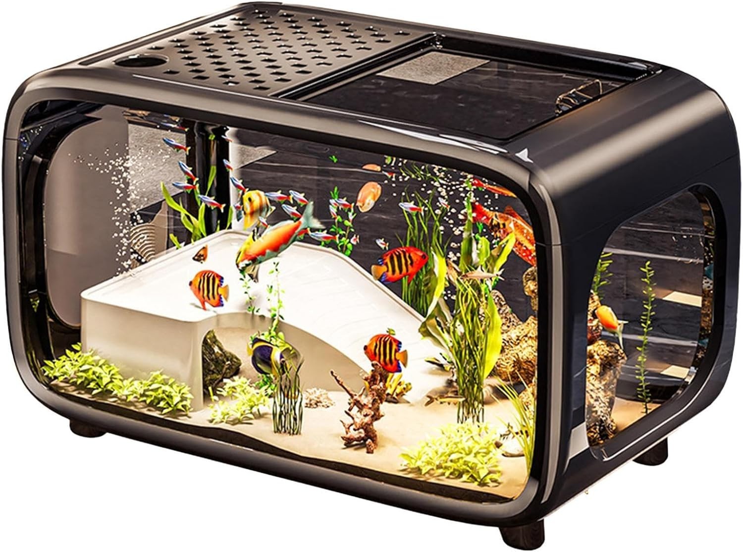 Nano Aquarium Starter Kit with LED Light & Filter – 40x22.7x25.5cm Desk Fish Tan