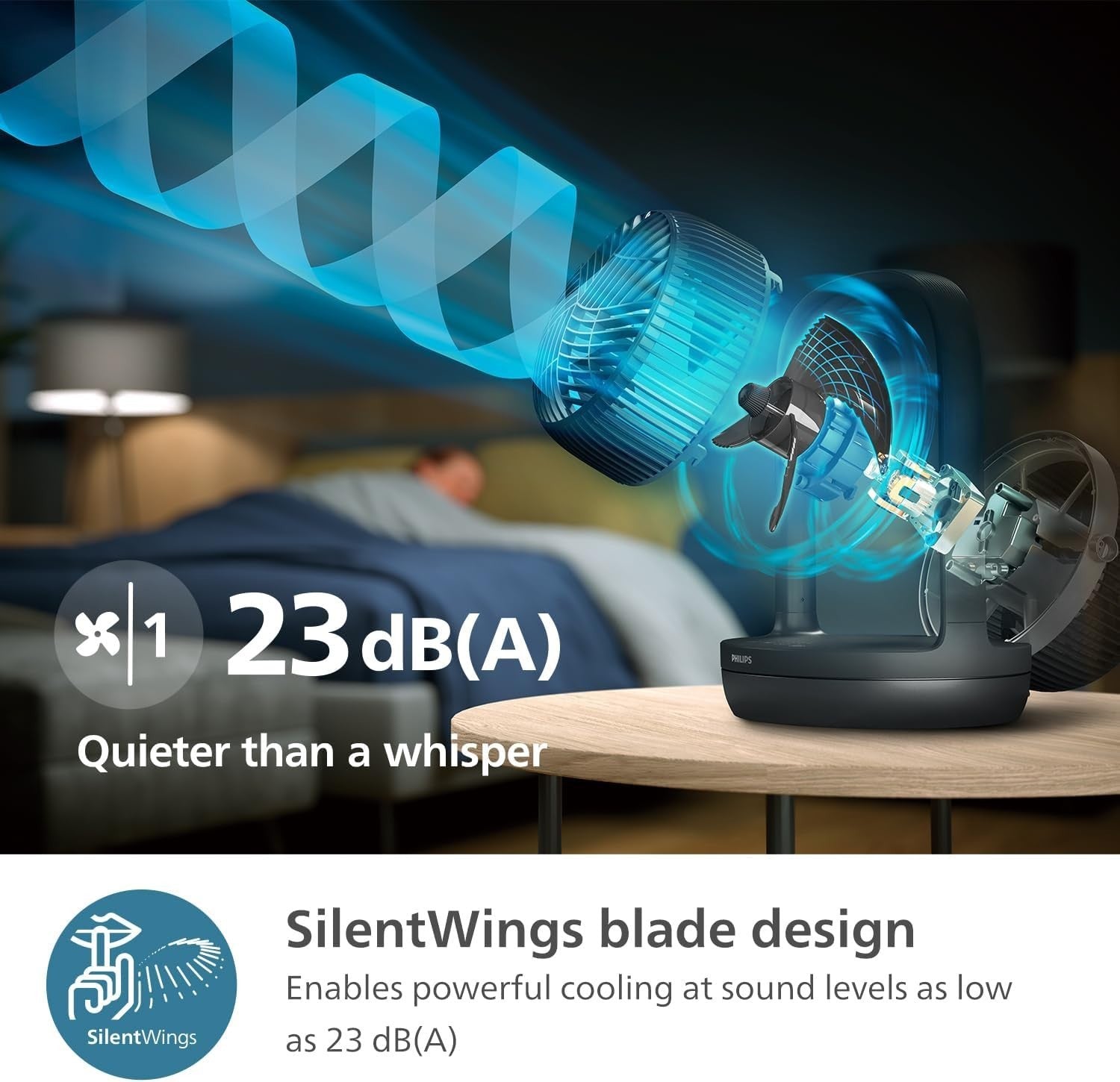 Ultra Quiet Oscillating Desk Fan – 23dB 3-Speed Air Circulator 180° Tilt Timer