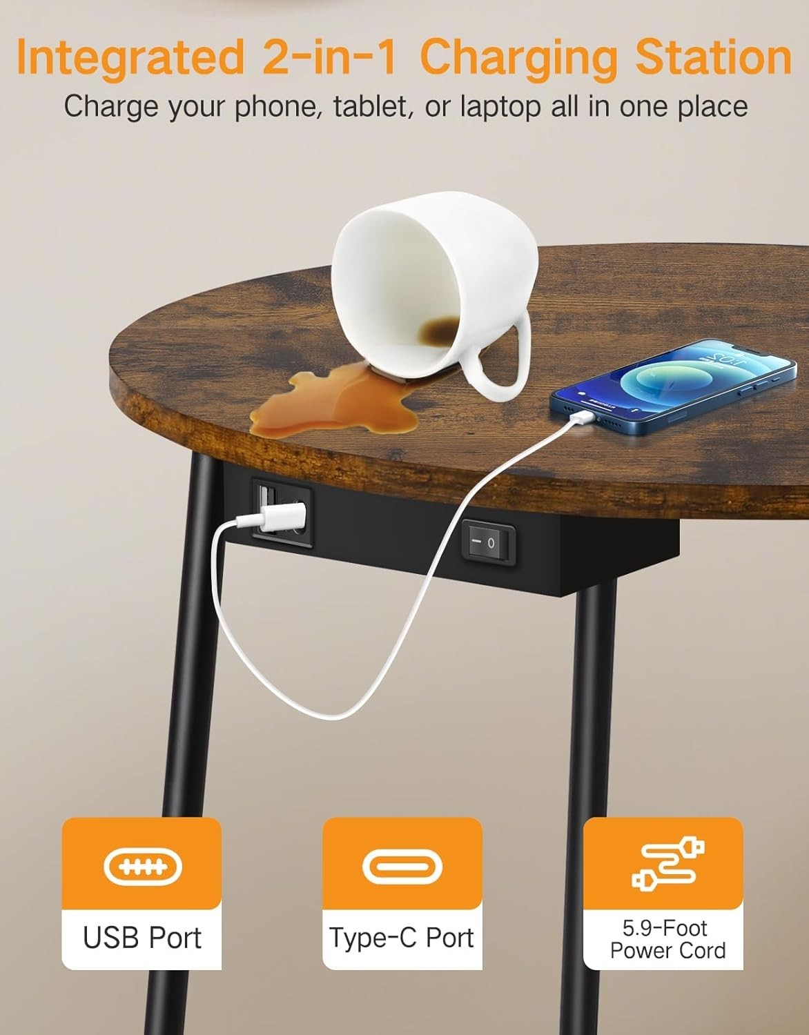 Multifunctional Floor Lamp with Table, USB Charging & 3 Light Modes