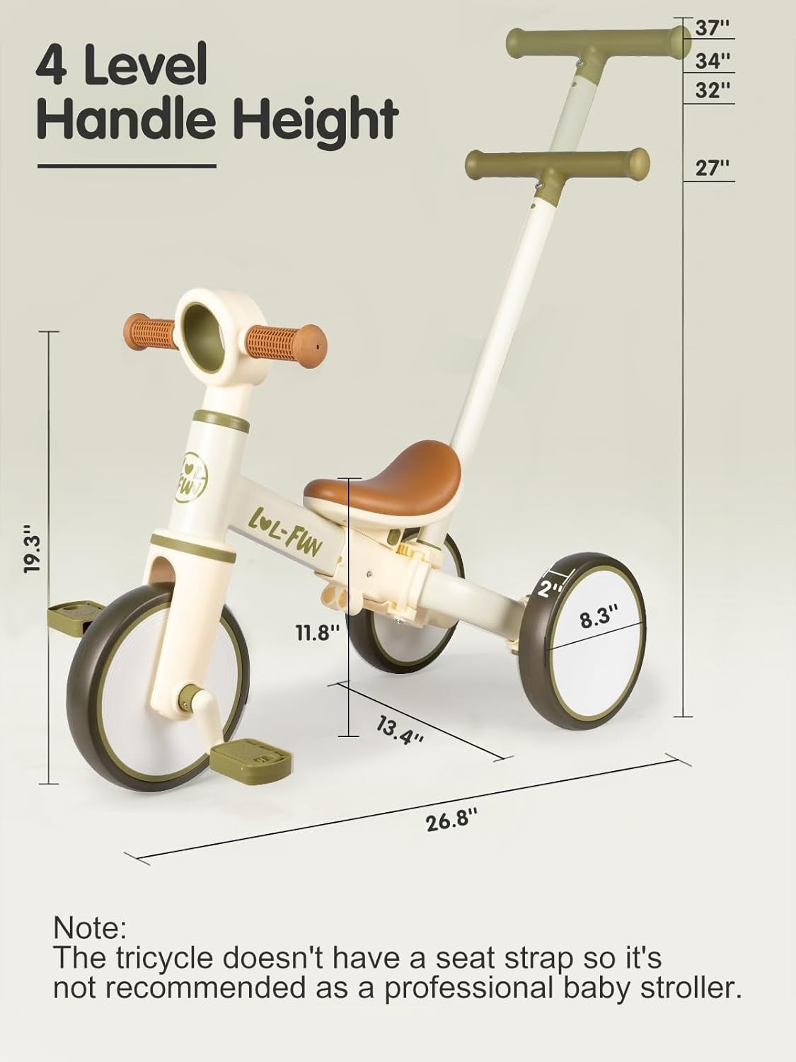 Convertible Toddler Tricycle Parent Push Handle Balance Bike Age 10M-4Y