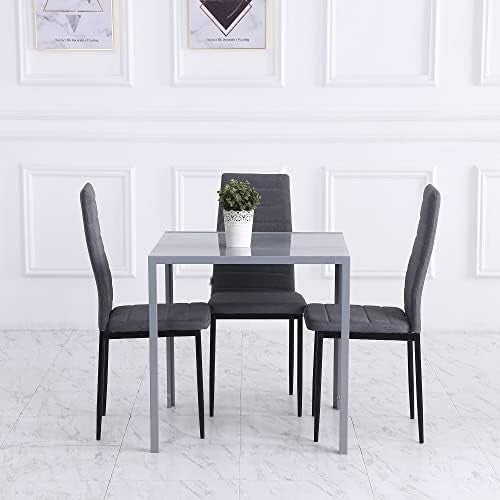 Square Glass Dining Table 75cm Metal Legs Seats 4 Grey Modern