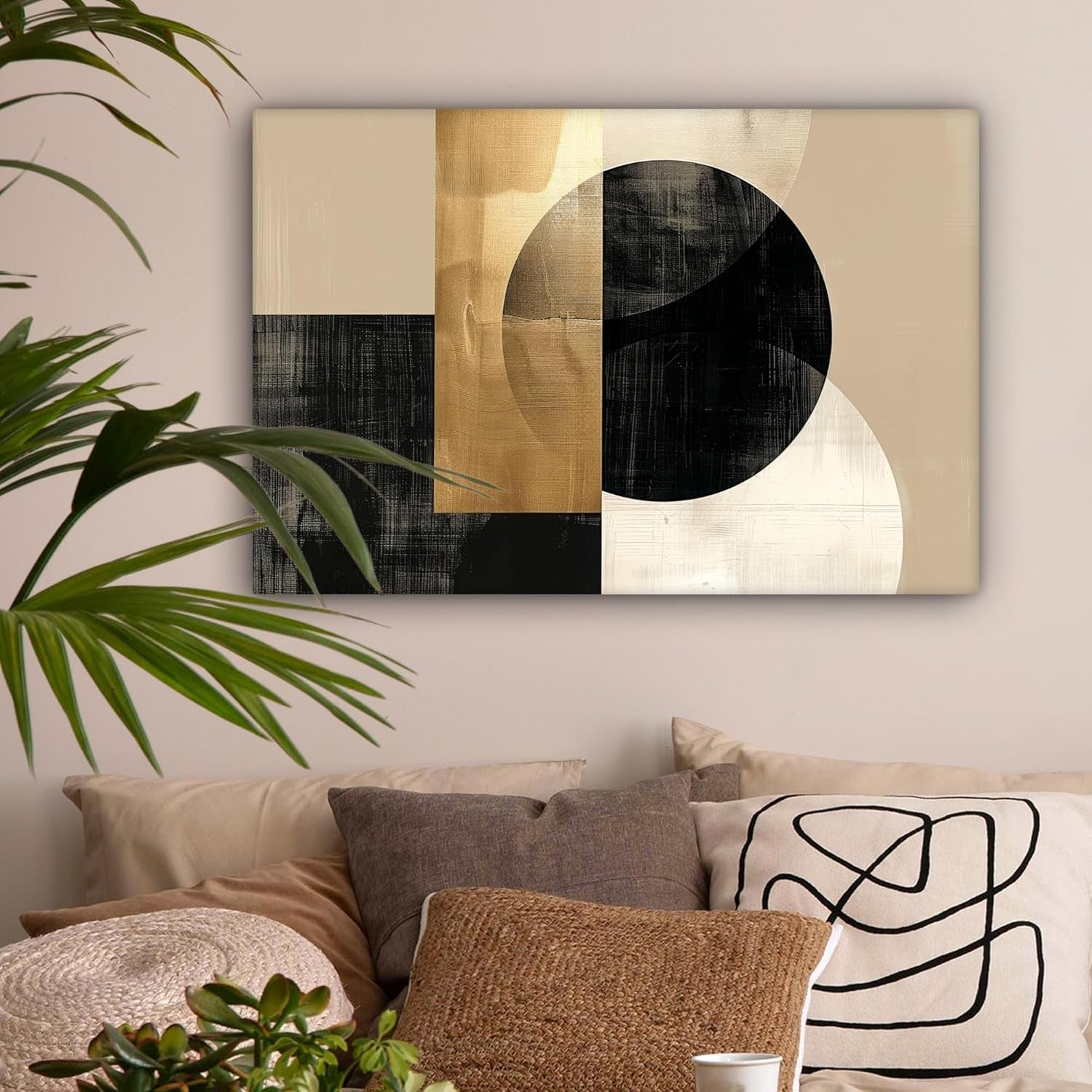 Abstract Gold Black Canvas Wall Art 60x40cm Framed Modern