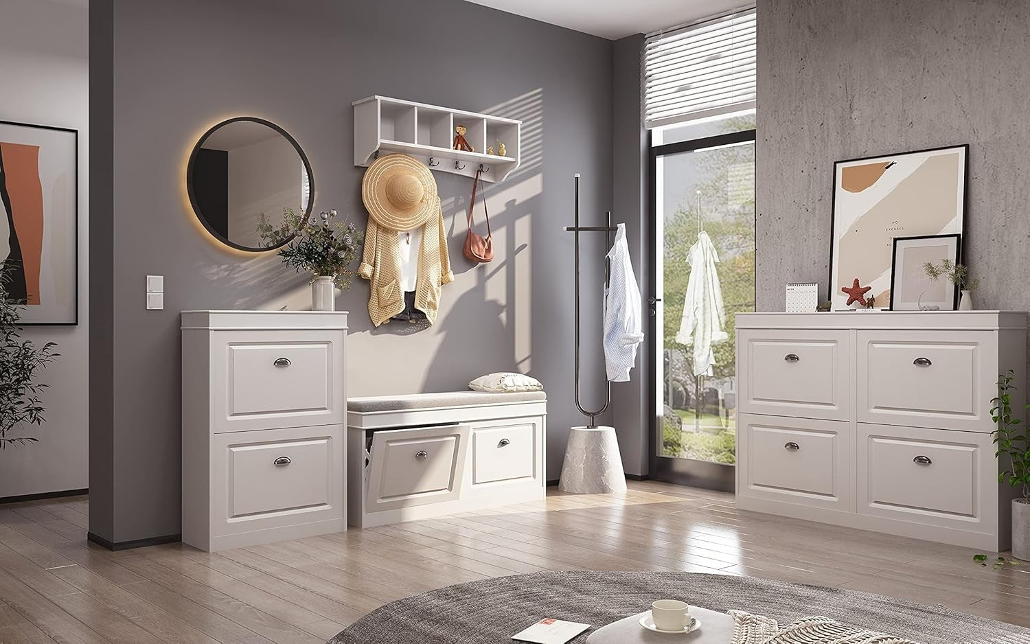 2-Drawer Slim Shoe Cabinet with Flip Drawers, 54x24x82 cm White
