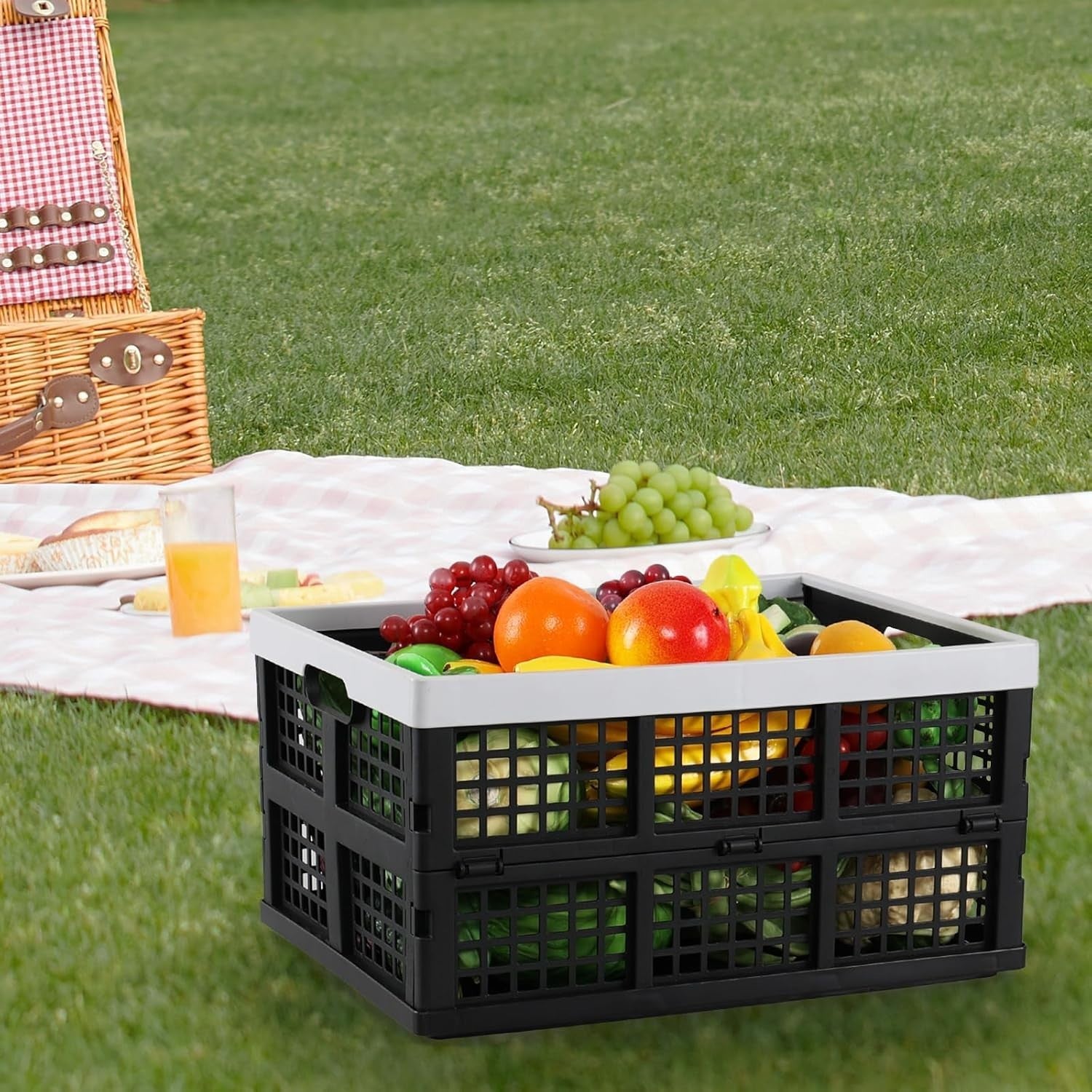 3 Pack 32L Folding Plastic Storage Crates Stackable Collapsible