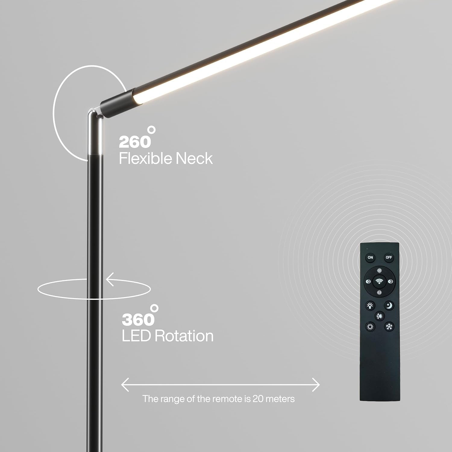 LED Floor Lamp Remote Control Dimmable Modern Slim Reading Light Black