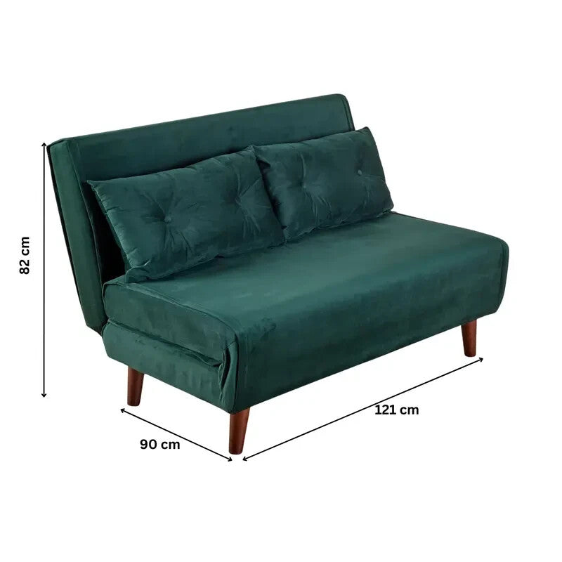 Green Velvet Double Sofa Bed 2 Seater w/ Pillows Fold Out Guest Sleeper