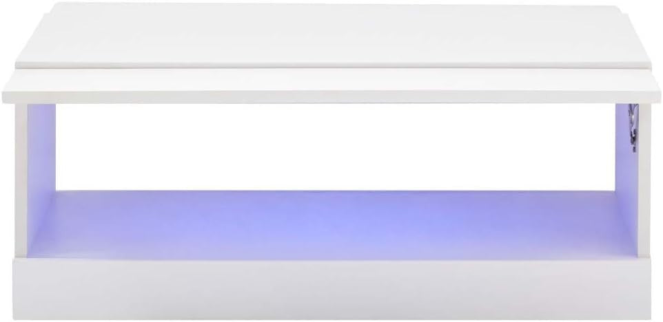 LED Coffee Table with Storage & High Gloss Finish – White Modern TV Unit
