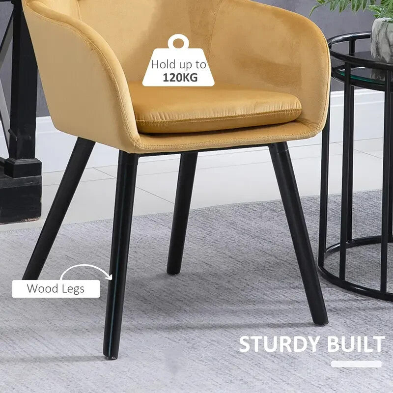 2x Yellow Velvet Dining Chairs Tub Seat with Arms Lounge Kitchen Chairs