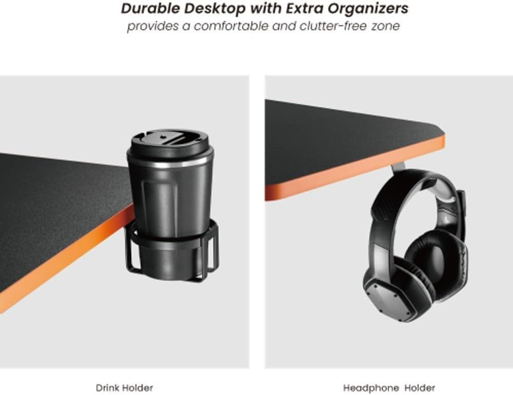 Computer Desk 93x60cm with Cup Holder & Hook for Home Office Gaming Black