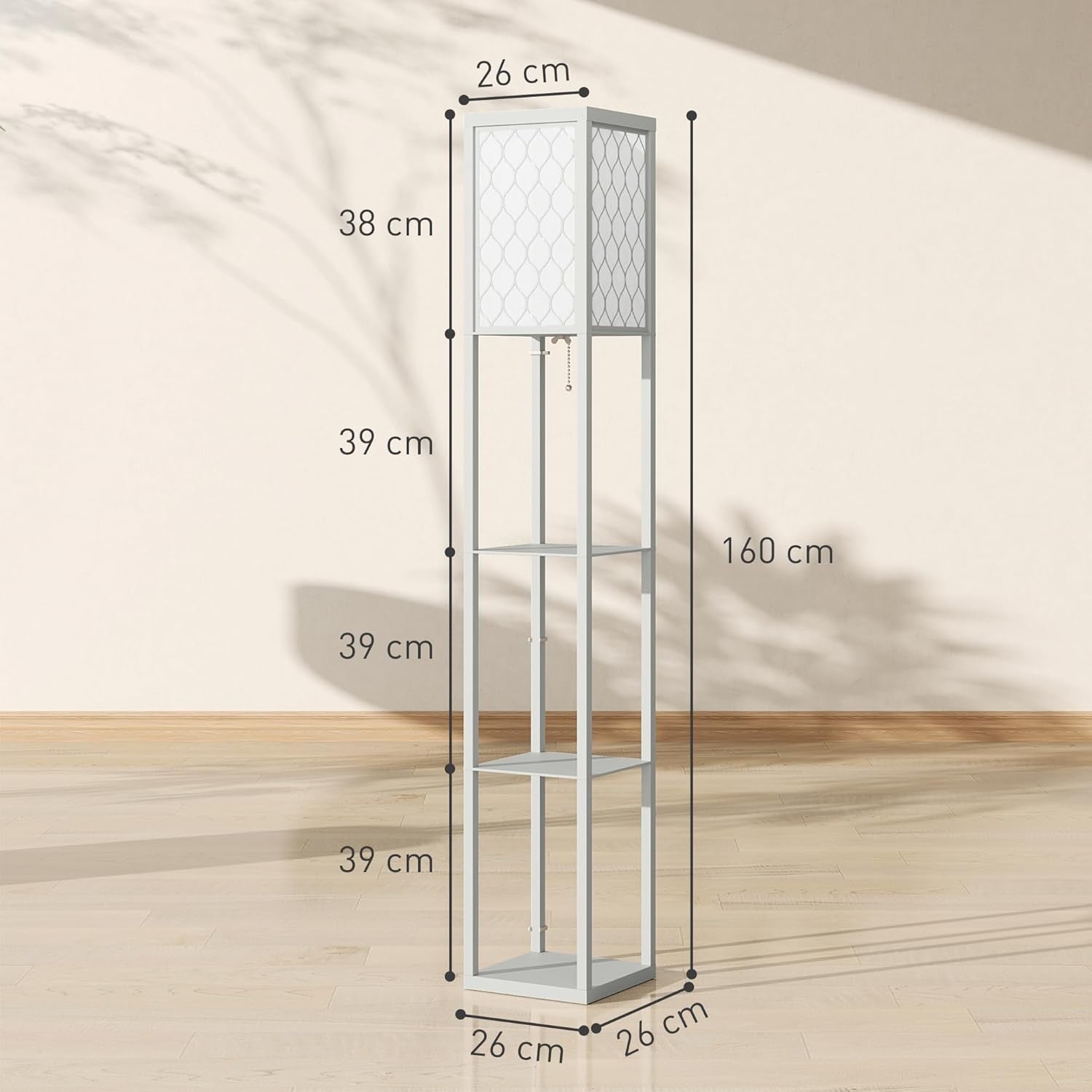 Floor Lamp with Shelves Tall Standing Light Fabric Shade Storage Unit
