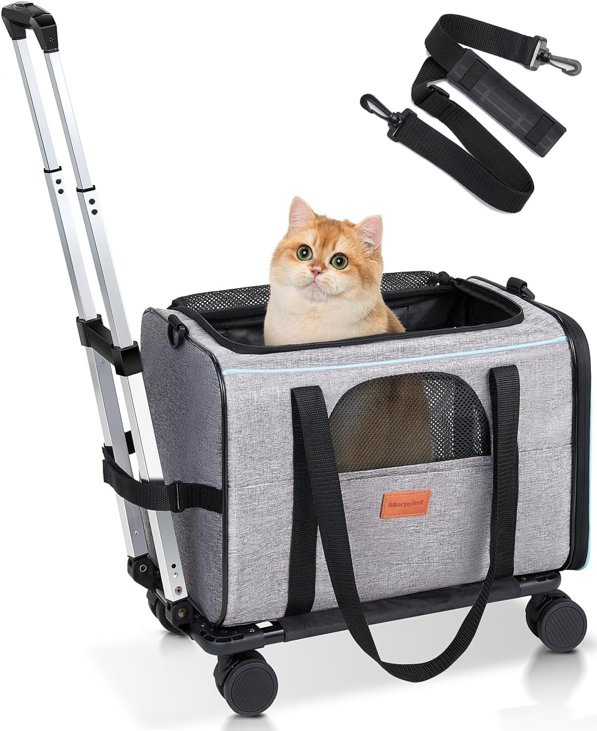 Pet Carrier with Wheels Airline Approved Rolling Travel Bag for Cats Dogs