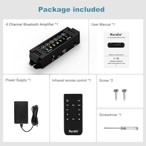 4-Channel Bluetooth Amplifier 200W Mini Receiver IR Remote AUX USB MIC
