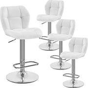 Adjustable White PU Leather Bar Stools Set of 4 – Swivel Counter Chairs
