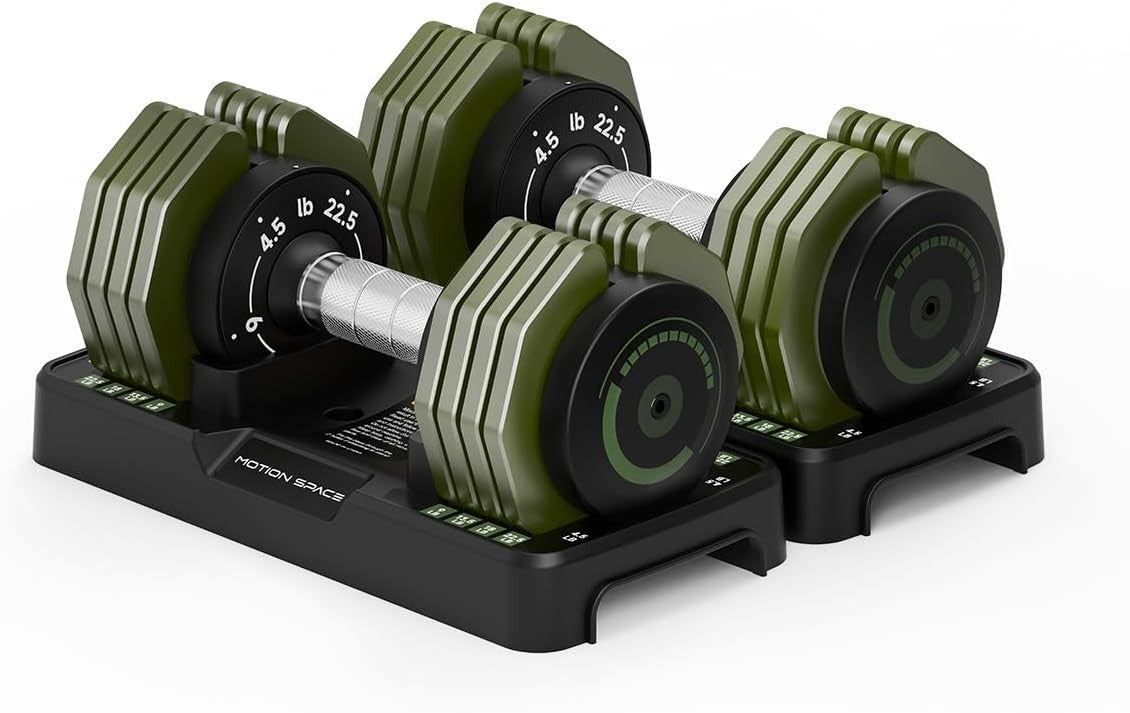5-in-1 Adjustable Dumbbells Pair 4.5–22.5LB 1-Sec Dial Non-Slip with Tray