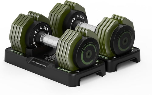 5-in-1 Adjustable Dumbbells Pair 4.5–22.5LB 1-Sec Dial Non-Slip with Tray