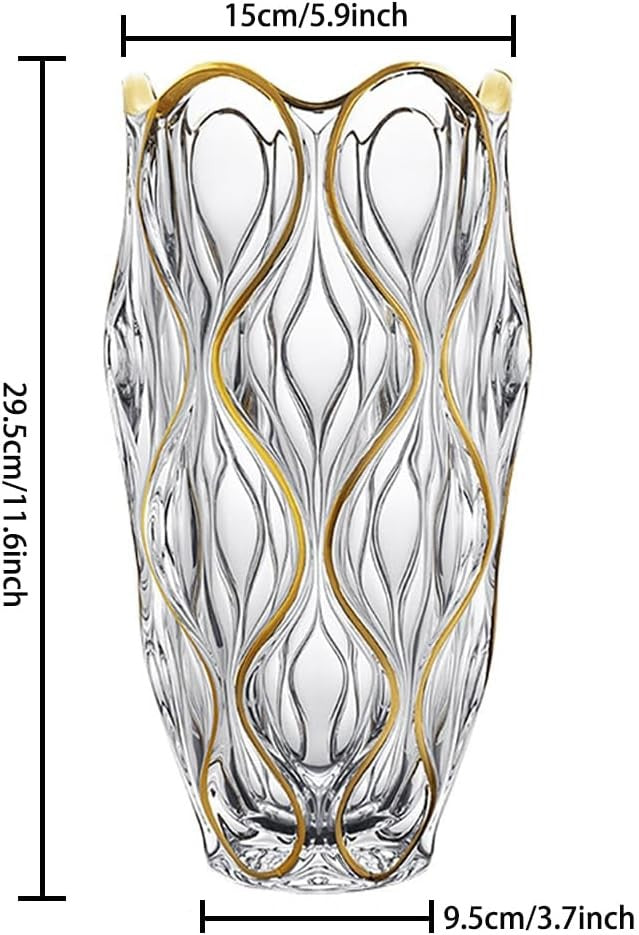 Gold Glass Vase Hand Painted Luxury Tall Flower Vase for Living Room Decor