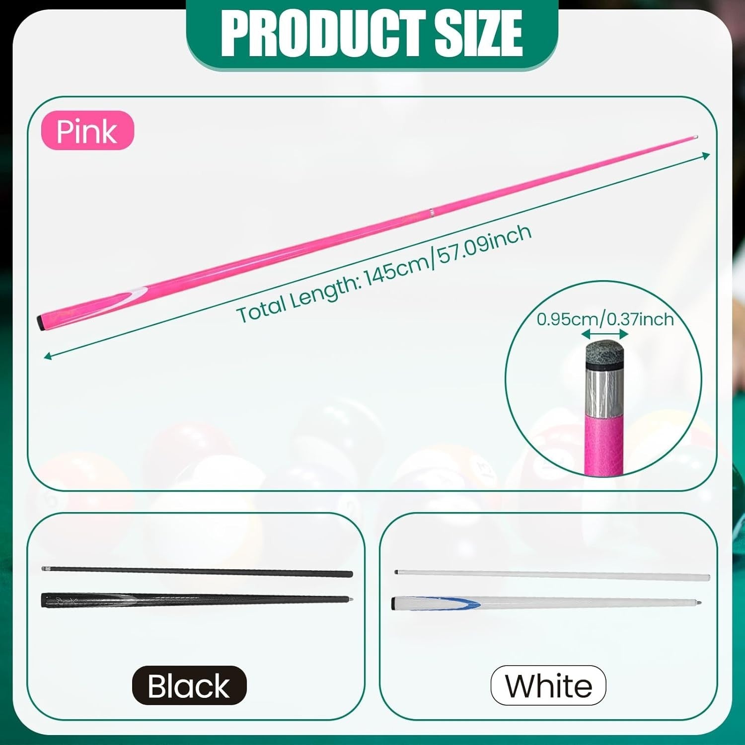 57in Carbon Fiber Pool Cue 9.5mm Tip 1/2 Split Snooker Stick