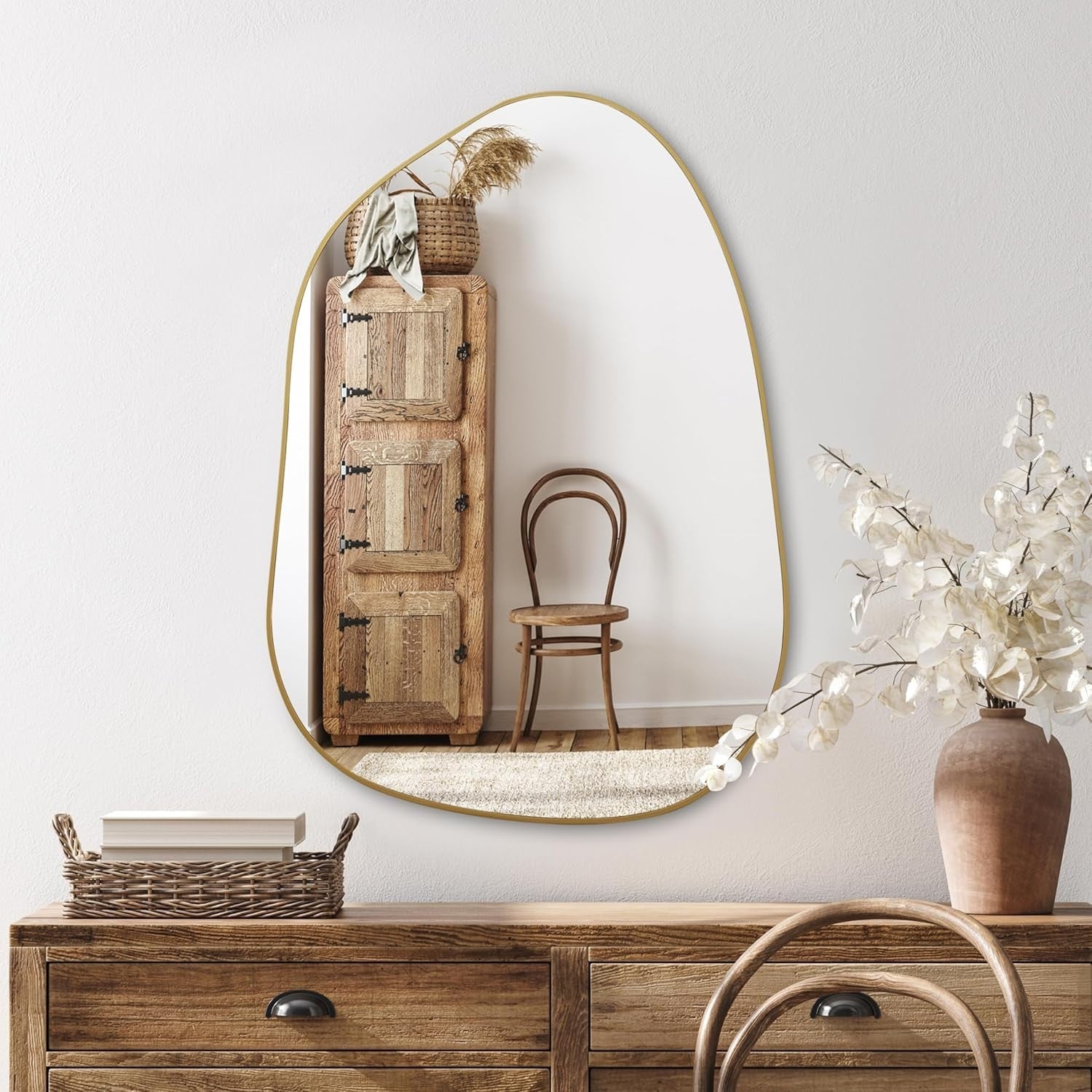 Gold Irregular Wall Mirror 69x48cm Modern Boho Decor for Entryway