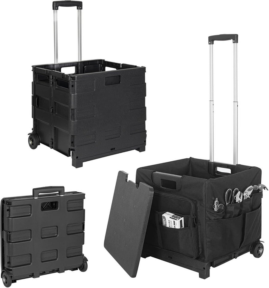 Heavy-Duty Folding Trolley Box Cart with Wheels & Expandable Storage
