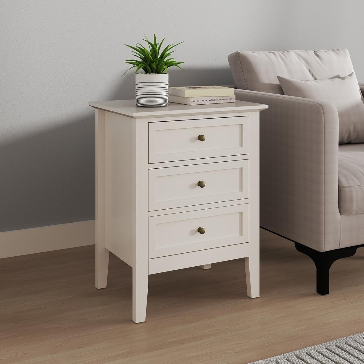 Pair of 3 Drawer Cream Bedside Tables – Modern Storage Cabinets for Bedroom