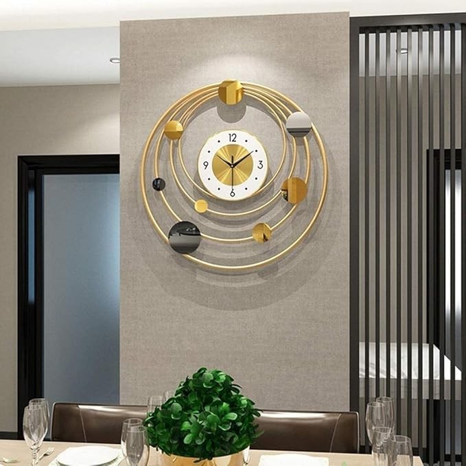 Luxury 60cm Solar System Wall Clock Modern Gold Metal Silent Non-Ticking Decor