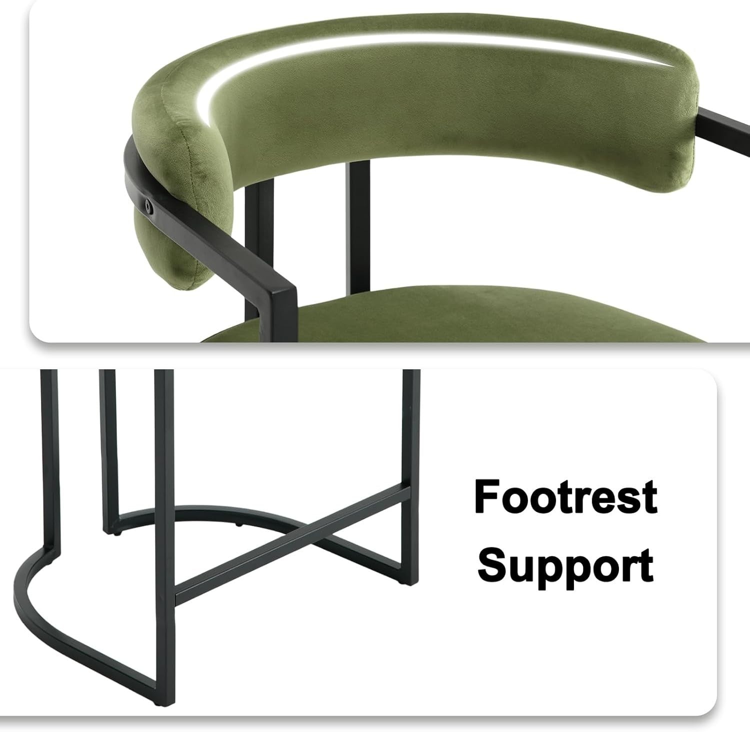 Green Velvet Bar Stools Set of 2 Metal Frame Counter Height Kitchen