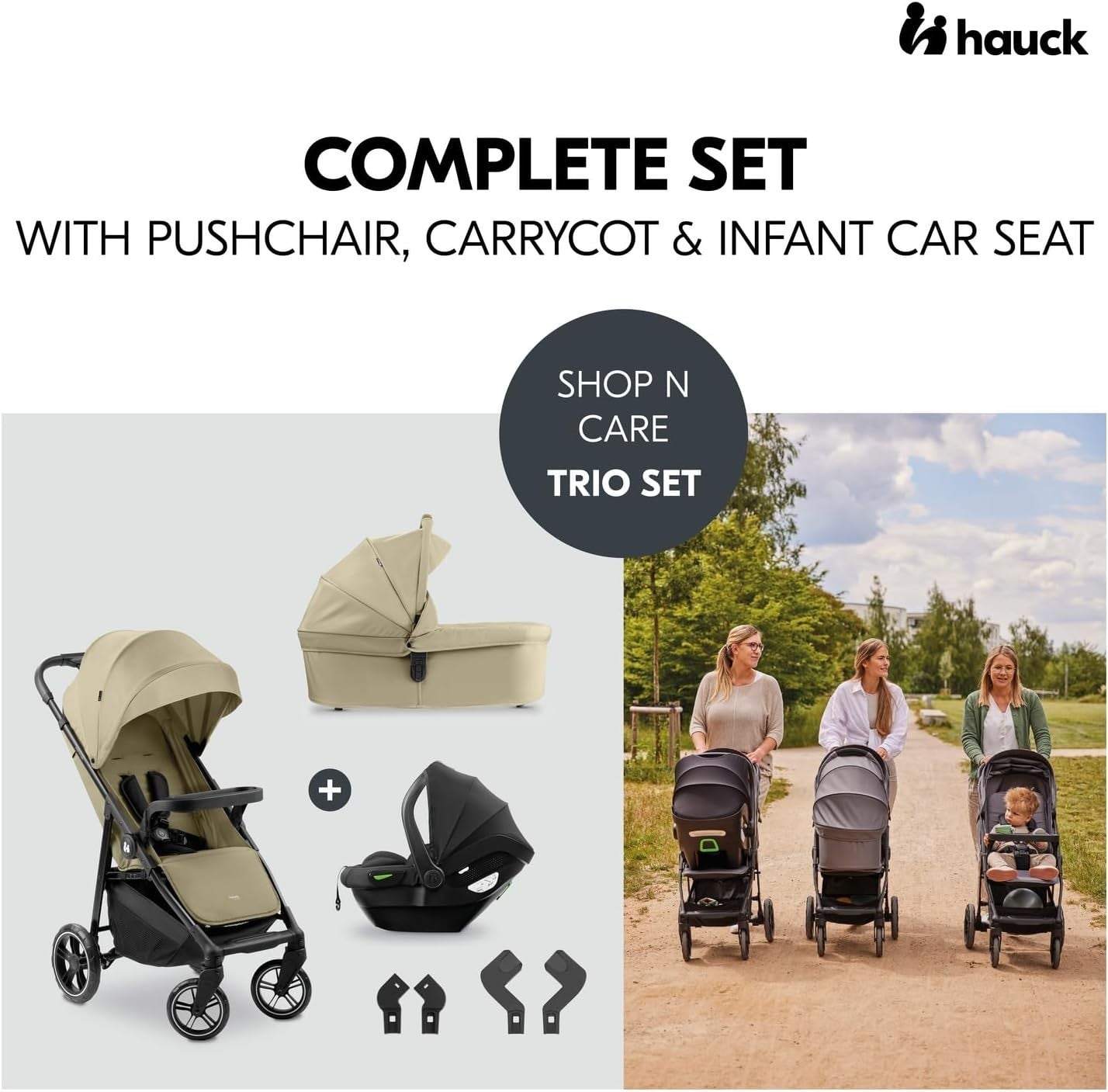3in1 Travel System Pushchair Pram Car Seat Set Lightweight Reclining Olive