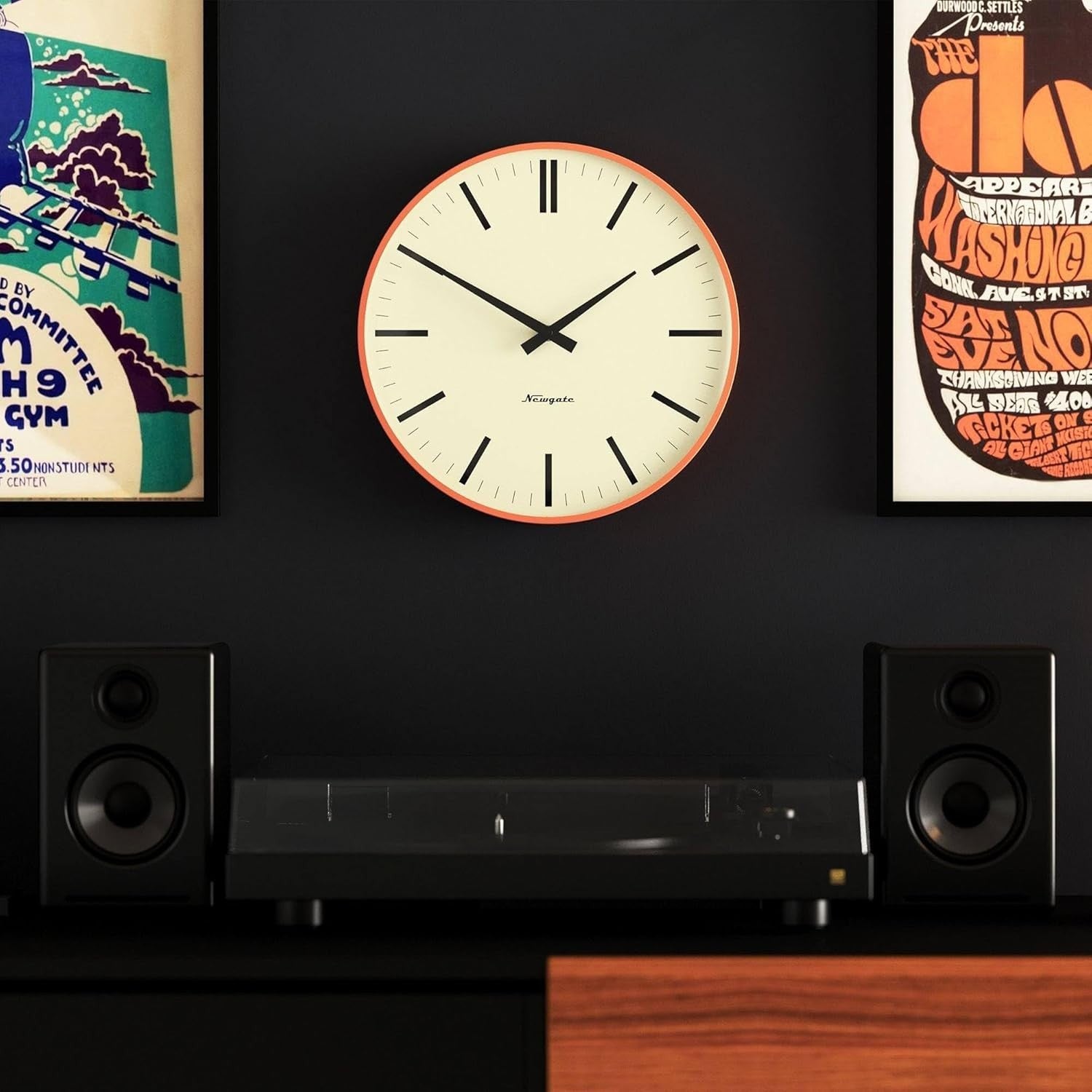 Retro Wall Clock 33cm Silent Sweep Orange Metal Office Kitchen Decor